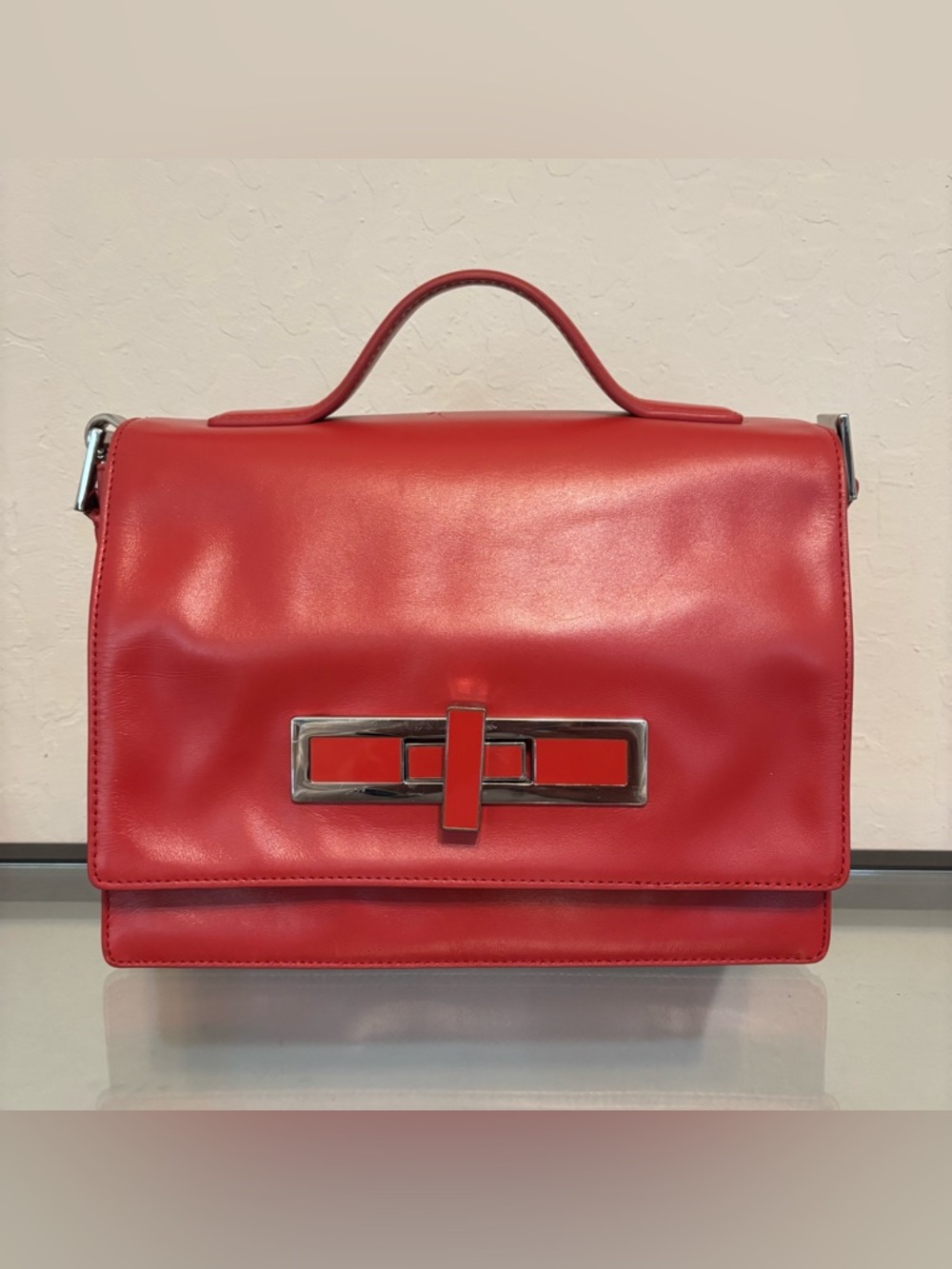 THEYSKEN’S THEORY Structured Red Top-Handle Satchel Handbag